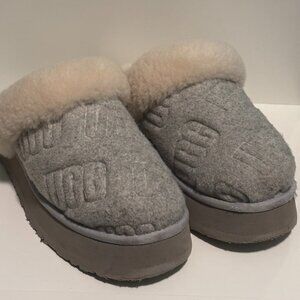 UGG Disquette Grey Felted Logo Shearling Lined Slipper